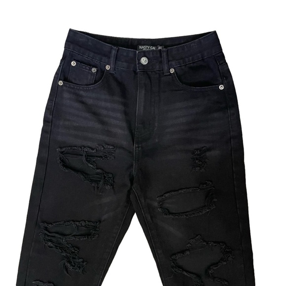 Nasty Gal NWT School Day Distressed Mom Jeans 4 Black High Rise Destroyed - Picture 2 of 7